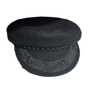 VTG Aegean Authentic Greek Fisherman's Cap Black 85% Wool Blend- Size 59-7-3/8